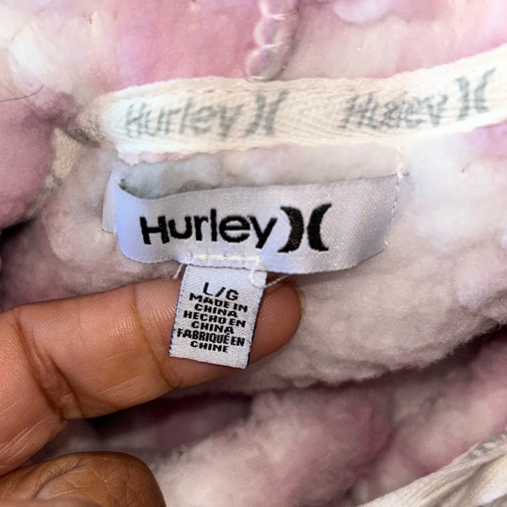 Hurley Fleece Camo Kangaroo Pocket Pink White Grey Pullover Boyfriend Hoodie Lrg - Picture 11 of 16